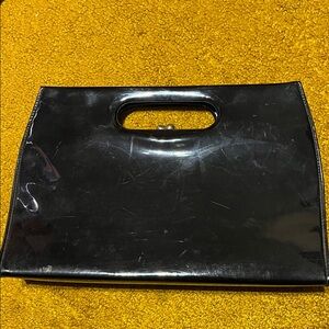 Vtg Classy USA 14”x9” Elegant Black patent leather Women's Clutch nice condition